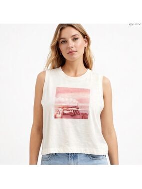 NWT OldNavy cotton boxy muscle tee white pink tank top cami summer surf XL